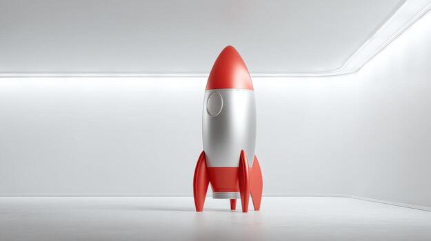 Illustration of a Rocket Isolated on White Background, Representing Innovation, Technology and Business Startups photo