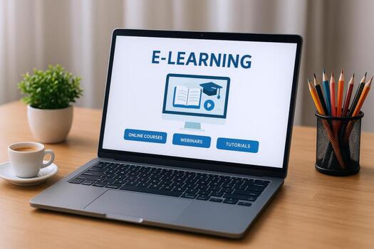 E-Learning Platform Interface Displayed on a Laptop, with Workspace and Educational Tools photo