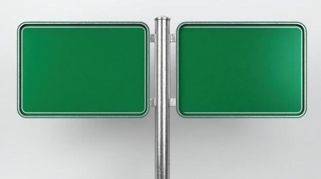 Blank Green Directional Sign Mockup for Custom Text, Destination Graphics and Wayfinding Applications photo