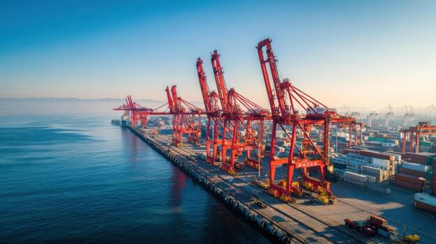 Container Terminal Cranes at Port on a Clear Day for Global Logistics and International Trade photo