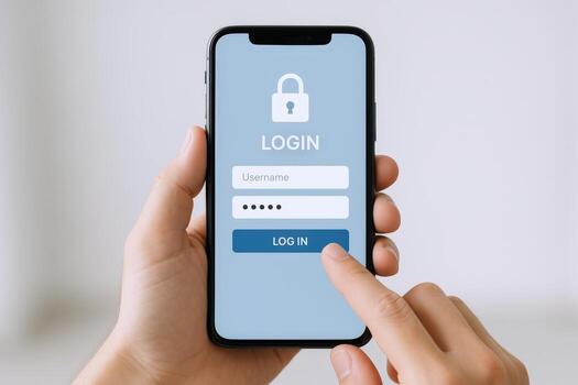 Mobile Phone Login Screen with Finger Tap and Lock Icon for Secure Access photo