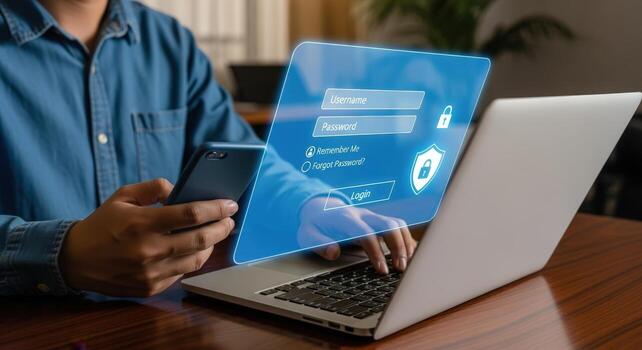 Secure Online Access Man using Multifactor Authentication on Laptop and Mobile Device for Enhanced Cybersecurity photo