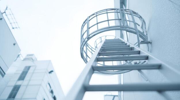 Exterior Metal Ladder Attached to Building for Access or Escape in a Low Angle Perspective photo