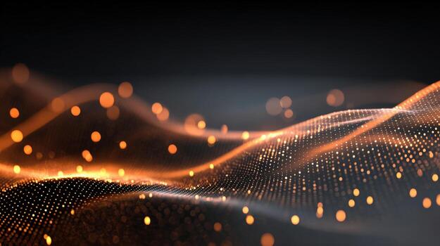 Abstract Dotted Landscape with Orange Glowing Particles Modern Background for Technology, Science and Data Visualization photo