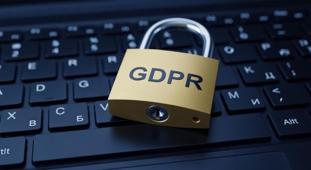 Data protection regulation padlock on keyboard, GDPR compliance concept, security and privacy, business concept photo