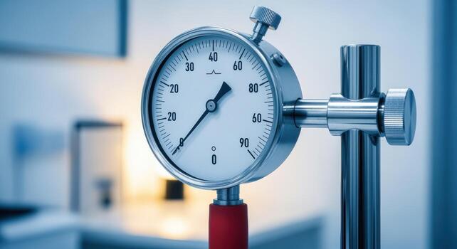 Precision Pressure Gauge on Stand for Industrial Measurement and Calibration Testing photo