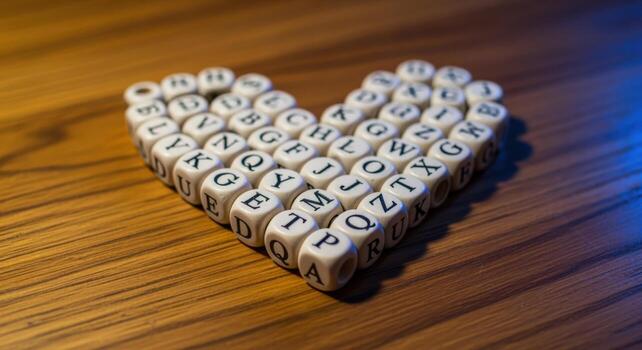 Alphabet Blocks Arranged in Heart Shape on Wooden Surface, Symbolizing Love, Education, and Learning photo