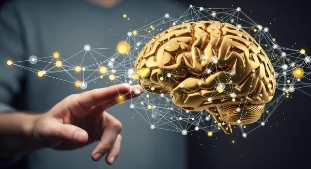 humano cerebro con neural red visualización para artificial inteligencia y creativo pensando conceptos foto