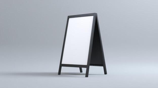A Frame Signboard Mockup with Blank White Display for Advertising and Promotion on Gray Backdrop photo