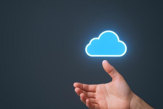 Hand Reaching for a Glowing Cloud Cloud Computing Concept, Digital Transformation and Technology photo