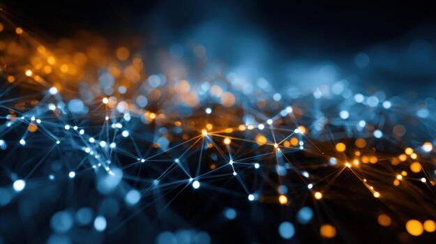 Abstract Network Connection with Nodes, Data Transmission, Artificial Intelligence, and Technology Background Concept photo