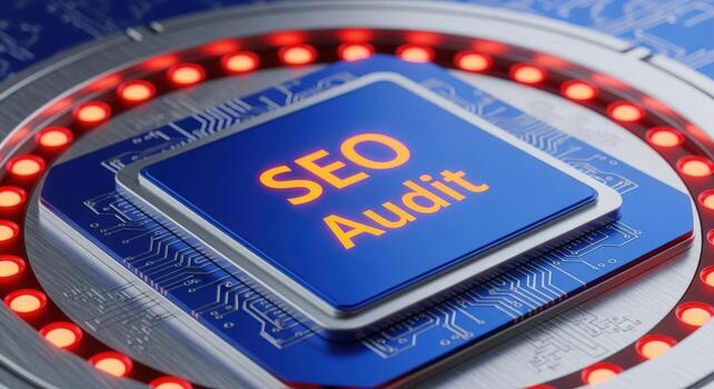 SEO Audit Concept Microchip with Text Highlighting Search Engine Optimization Analysis and Technology photo