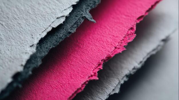 Close-Up of Textured Paper Stack with Vibrant Pink Layer for Design and Craft Projects photo