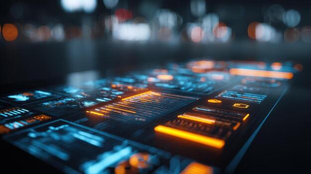 Futuristic Interface Displaying Data Technology, Innovation, and Information Visualization for Modern Business and Science photo