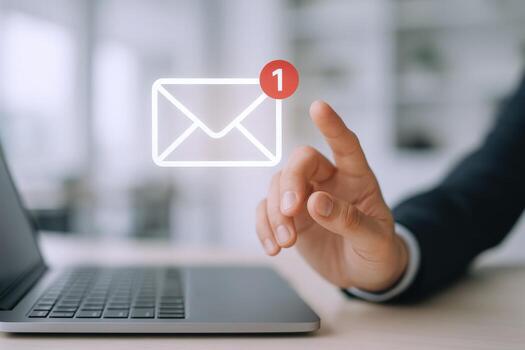 Checking Email on Laptop, Business Communication and Technology Concept, Inbox Notification with New Message photo