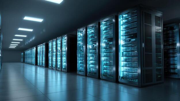 Data Center Servers Hosting Information Technology, Network Infrastructure for Cloud Computing and Storage photo