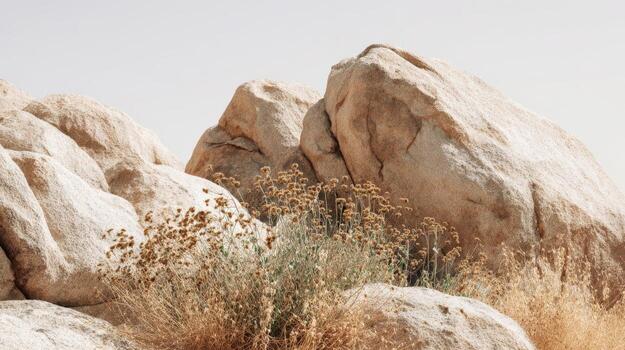 Arid Landscape with Rock Formations and Sparse Vegetation in a Desert Environment during Daylight photo