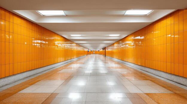 Brightly Lit Orange Tiled Tunnel Perspective Modern Architecture and Design for Urban Spaces photo