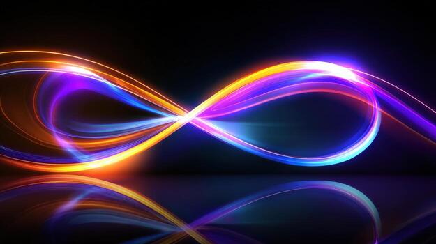 Dynamic Infinity Symbol Light Streaks on Dark Background, Abstract Concept of Limitless Potential and Eternity photo