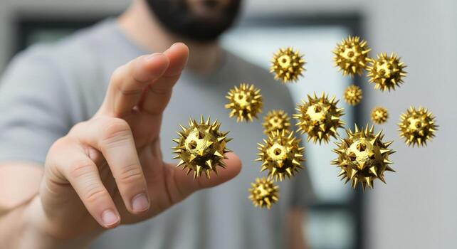 Medical Professional Interacting with Virus Visualization Representing Healthcare, Research, and Innovation in a Modern Setting photo
