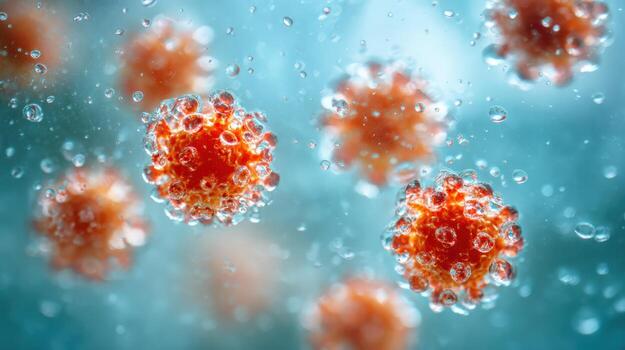 Microscopic Image of Viral Cells Floating in a Fluid Environment, Ideal for Scientific and Medical Visualizations photo