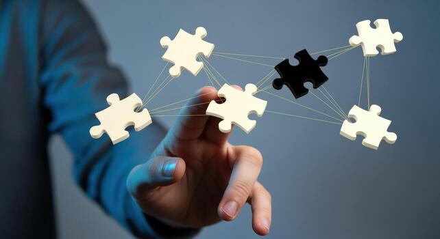 Puzzle Pieces Connection A Conceptual Illustration of Networking, Strategy, and Problem Solving in Business photo