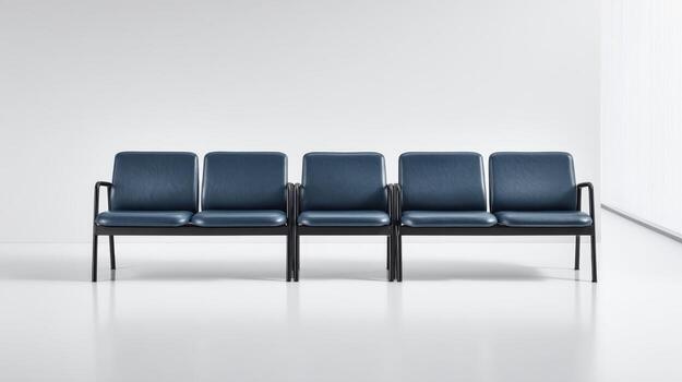 Empty Blue Waiting Room Seats in a Minimalist Setting for Medical or Business Concepts photo