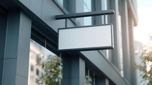 Blank Rectangular Signboard Mockup on Building Facade, Perfect for Branding and Advertising Campaigns photo