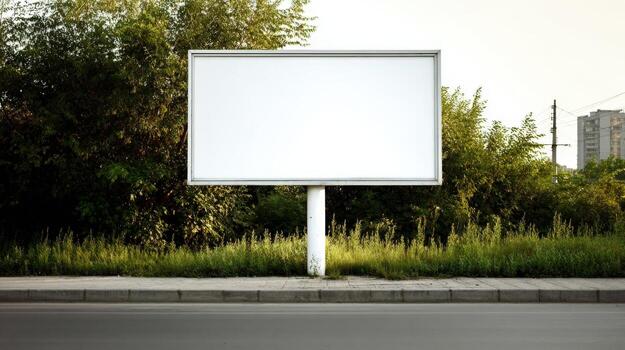Blank Billboard Ad Space Mockup Template for Marketing Campaign on roadside with tree background photo