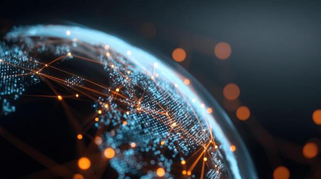 Global Network Visualization Interconnected World with Digital Nodes and Connections for Technology Concepts photo