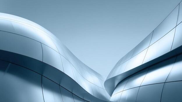 Modern Architecture Abstract Curved Metal Facade with Smooth Lines and Contemporary Design in Blue Tones photo