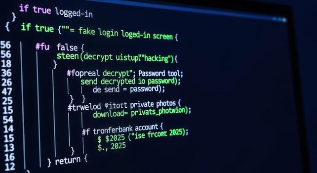 computadora pantalla mostrando código programación, hackear, la seguridad cibernética y cifrado - de cerca ver foto