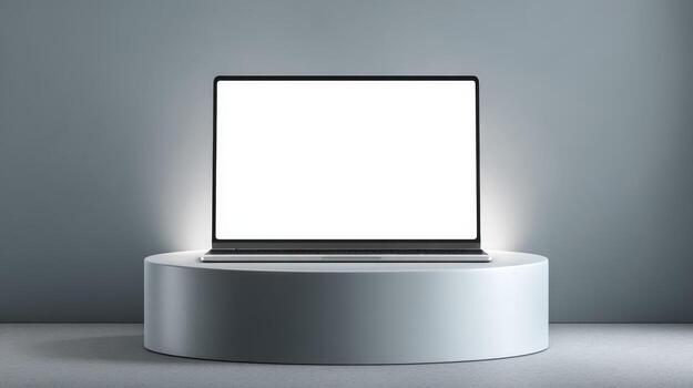 Laptop with Blank Screen on Display Stand - Mockup for Product Presentation and Advertising photo