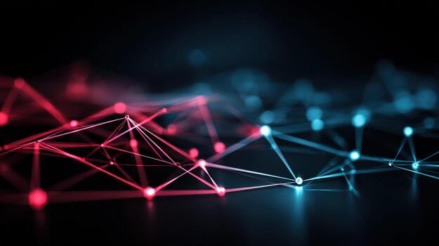 Abstract Network Connection with Red and Blue Nodes - Data Transmission and Connectivity Concept photo
