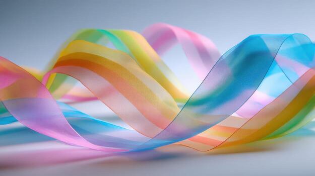 Colorful Sheer Ribbons Flowing in an Abstract Wave Pattern Against a Gradient Background photo