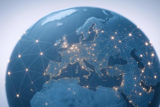 Global Network Connecting Europe Digital Connections, Technology and Global Communication on World Map photo