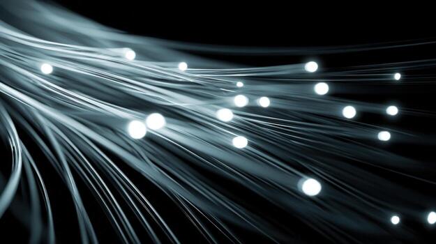 Fiber Optic Cables Glowing in Dark, Representing High Speed Data Transmission and Modern Technology photo