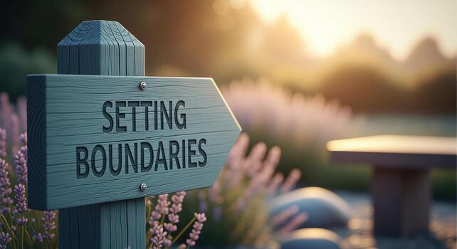 Navigating Lifes Path Wooden Sign Directing Towards Setting Boundaries in a Peaceful Garden photo