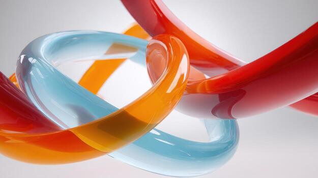 Abstract Intertwined Glass Forms in Red, Orange, and Blue - Modern Design Element on White Background photo