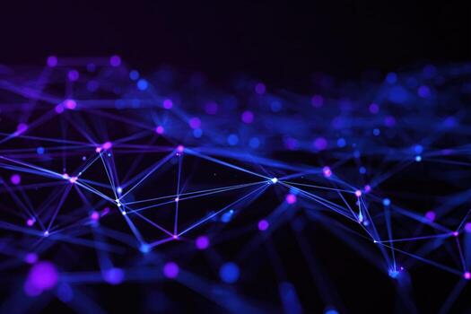 Abstract Technology Background with Interconnected Network of Nodes and Lines in Blue and Purple Hues photo