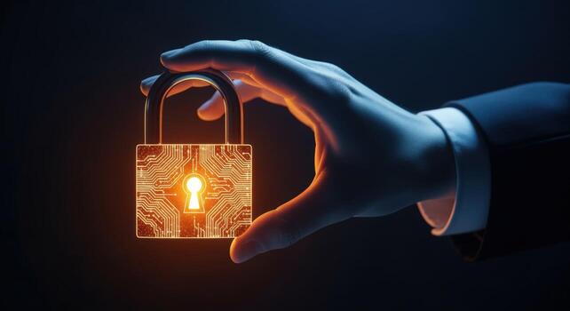 Hand Holding Glowing Padlock Illustrating Data Protection and Cybersecurity, Digital Security Concept, Secure Access photo