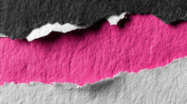 Torn Paper Edges Revealing Vivid Pink, Grey, and Black Layers for Abstract Art and Design Projects photo