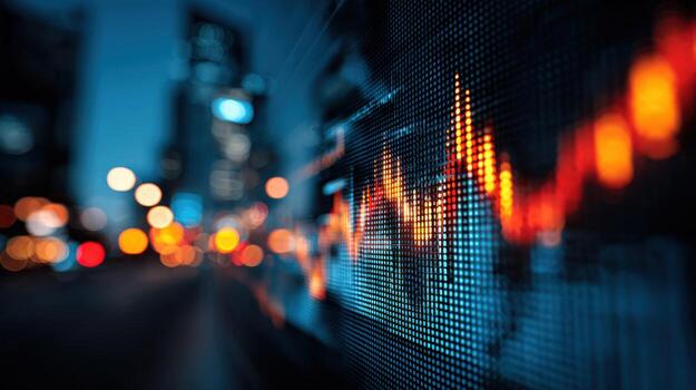 Abstract Financial Data Visualization on Screen Displaying Stock Market Fluctuations and Economic Trends photo