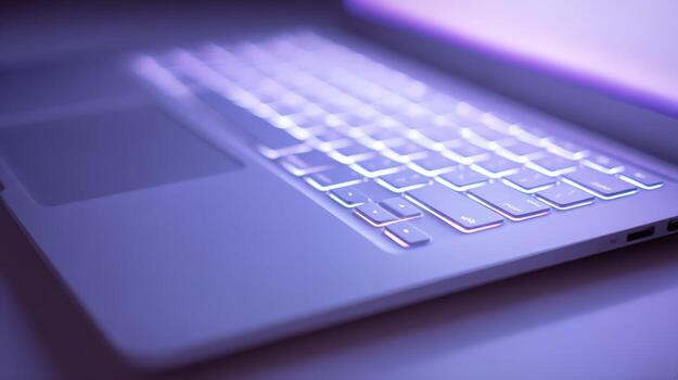 Sleek Laptop Keyboard with Ambient Backlighting, Ideal for Technology and Modern Workspace Concepts photo