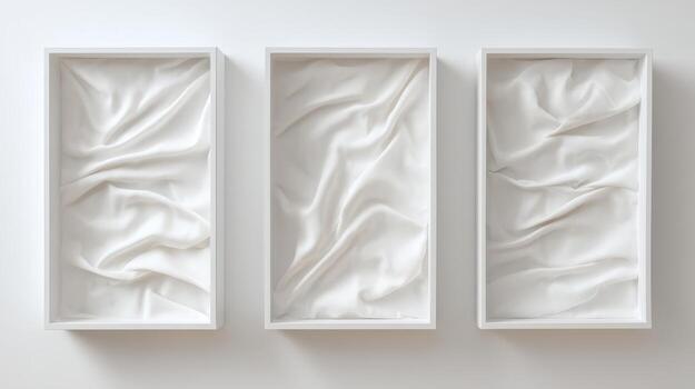 Empty Rectangular White Display Boxes with Soft White Fabric - Mockup for Product Presentation photo