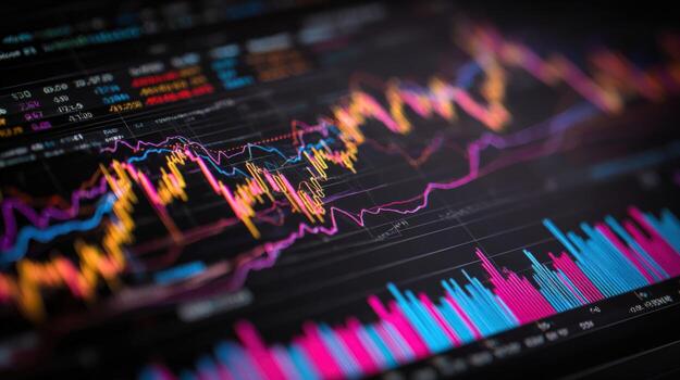 Financial Market Analysis Stock Chart Data Display on Screen, Investment Trends and Economic Indicators photo