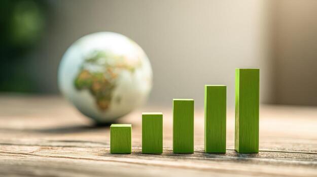 sostenible crecimiento concepto con verde bar gráfico y globo, representando ambiental y económico Progreso foto