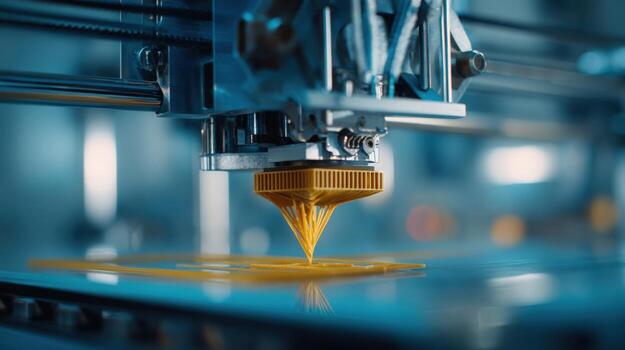 Close-up of a 3D Printer Creating a Complex Prototype, Demonstrating Advanced Manufacturing Technology and Precision Engineering photo