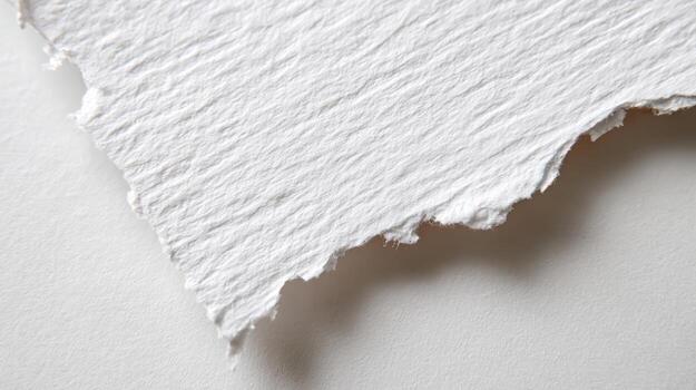 Abstract Close-Up of Textured White Handmade Paper with Deckle Edges for Mockups and Backgrounds photo