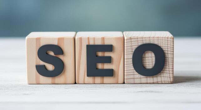 SEO Wooden Blocks Concept Search Engine Optimization Strategy for Website Ranking and Online Marketing photo